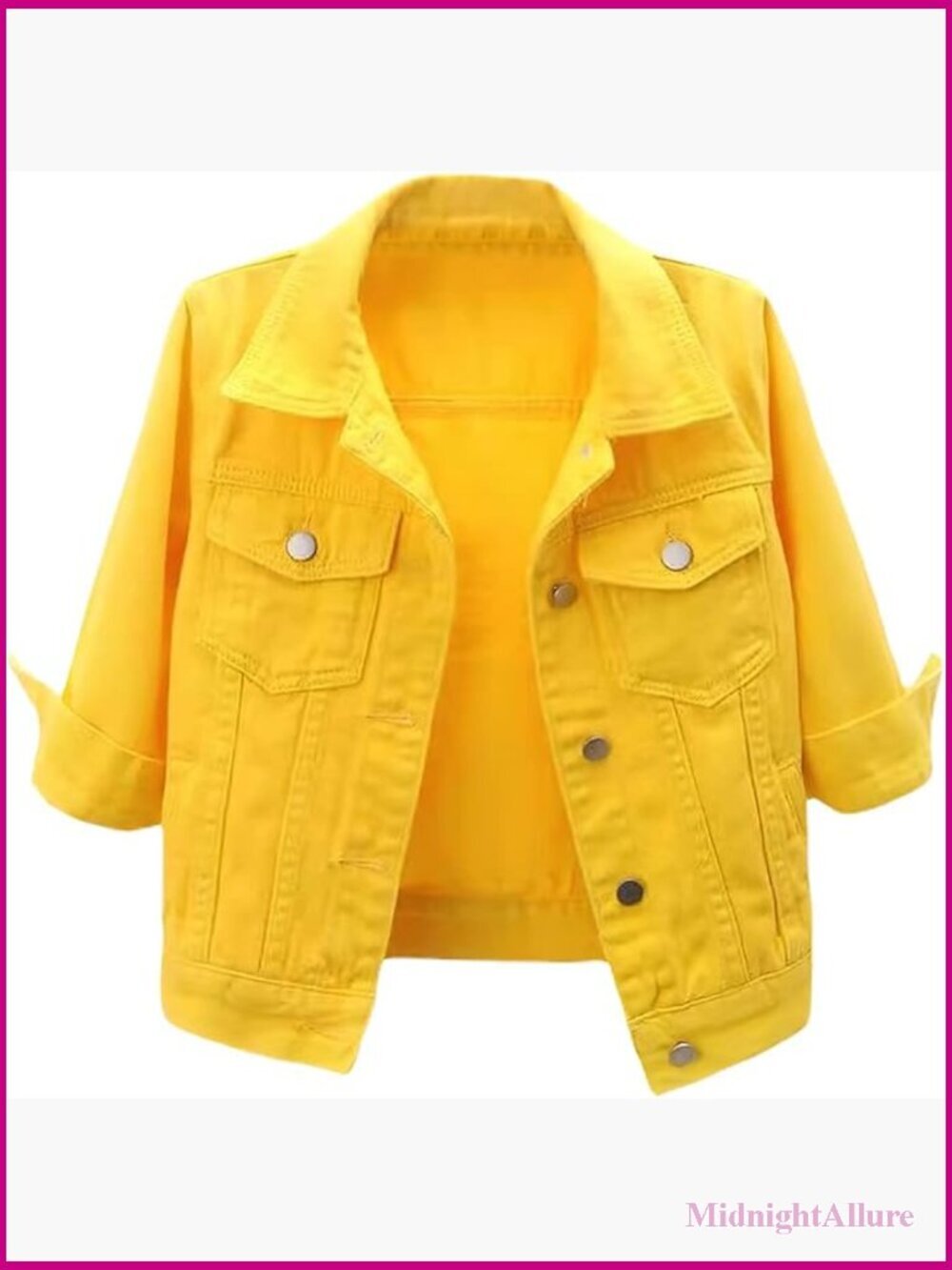Cropped Denim Jacket 3/4 Sleeve Button Down Loose Fit Short Jean Moto Coat